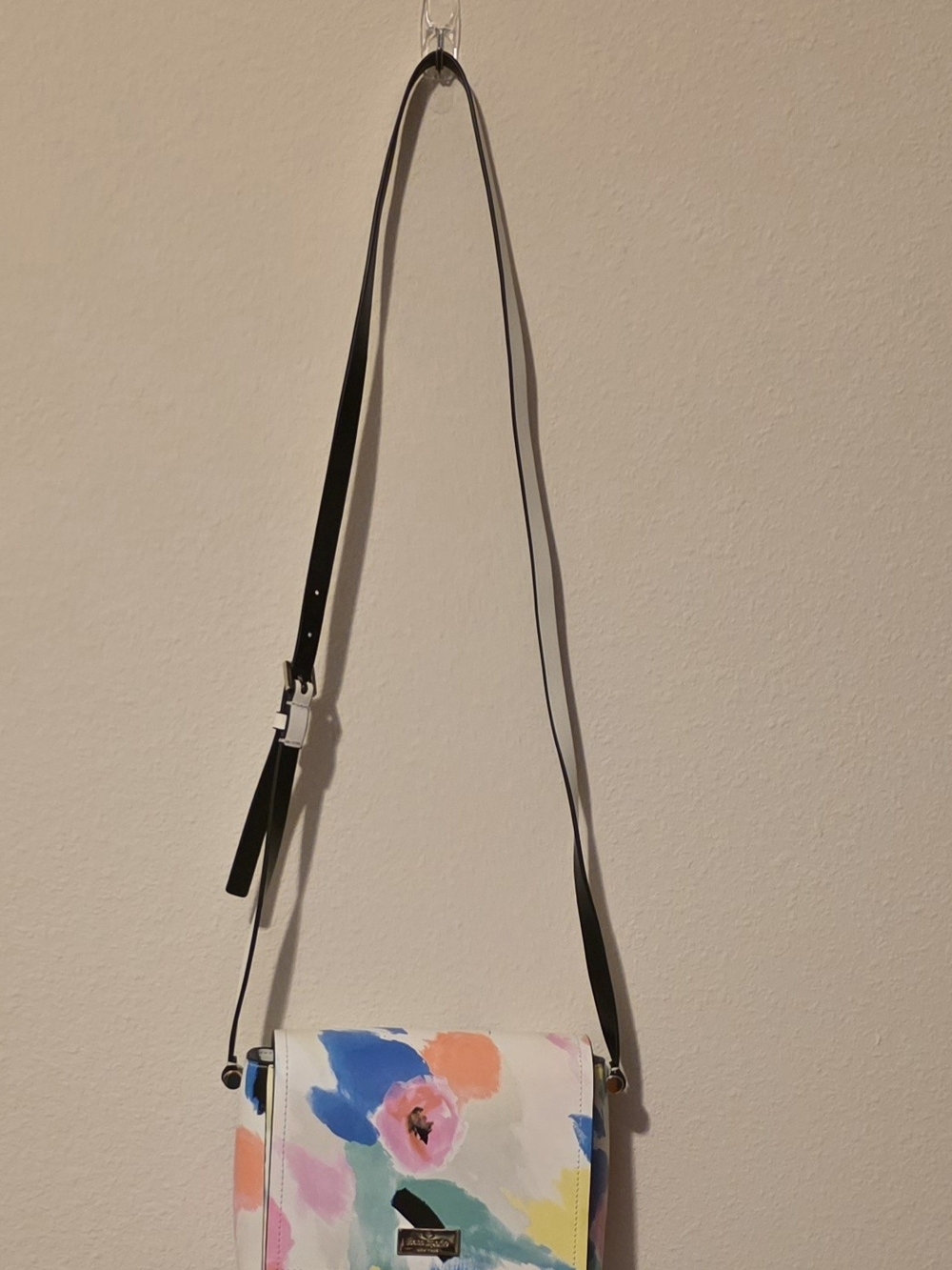 kate spade White Multicolor Brushstroke Crossbody with Black Strap